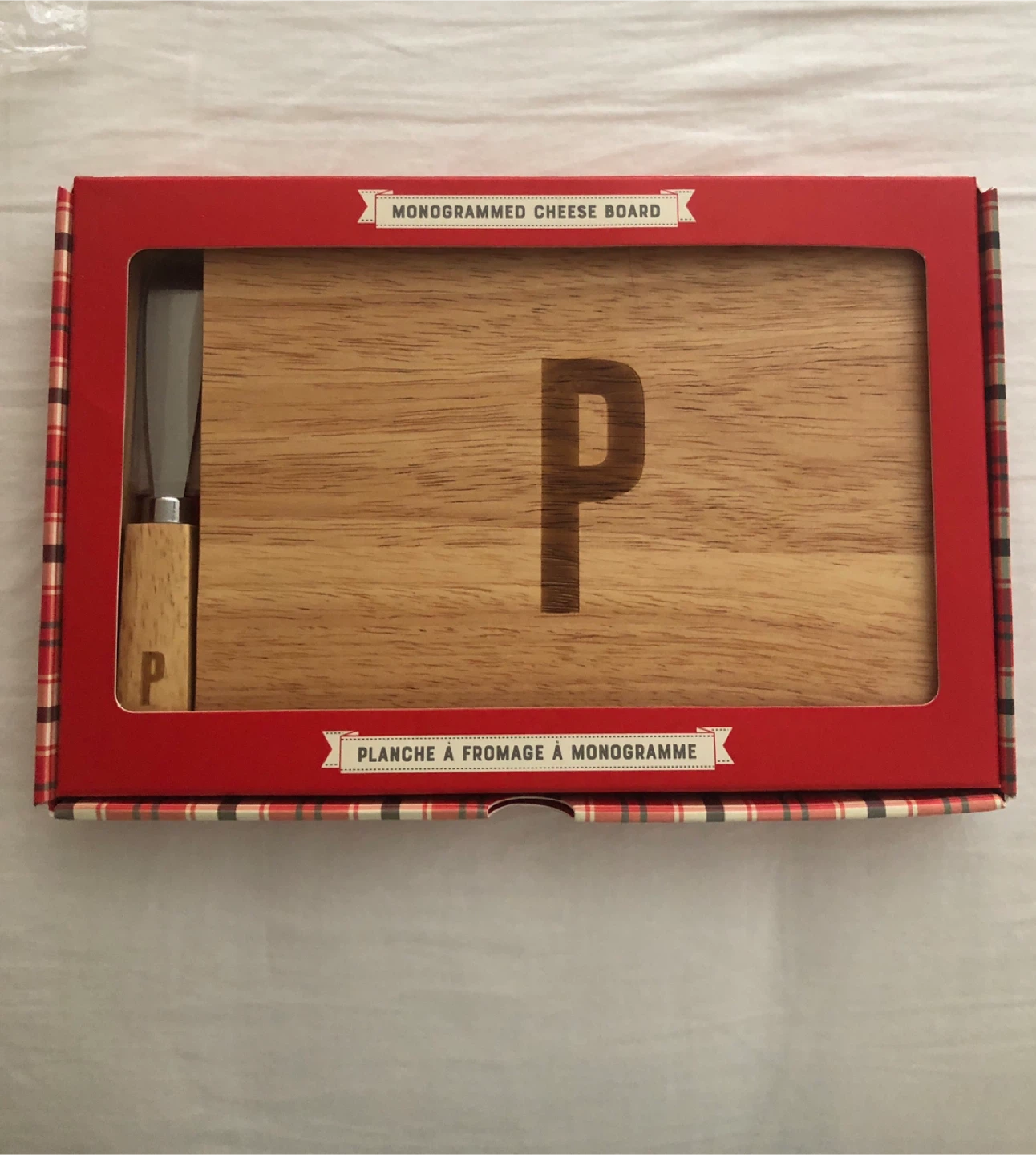 2pcs. New monogrammed cheese board with a knife and