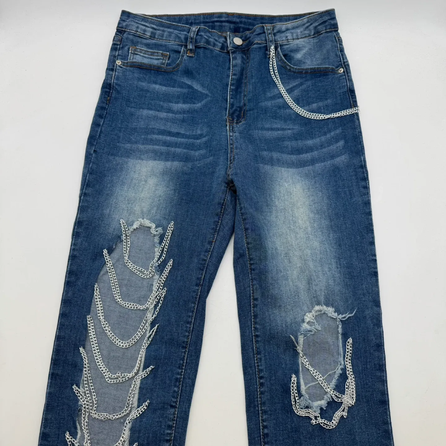 SHEIN Women's Distressed Chain DetailJeans - US Size L thumbnail