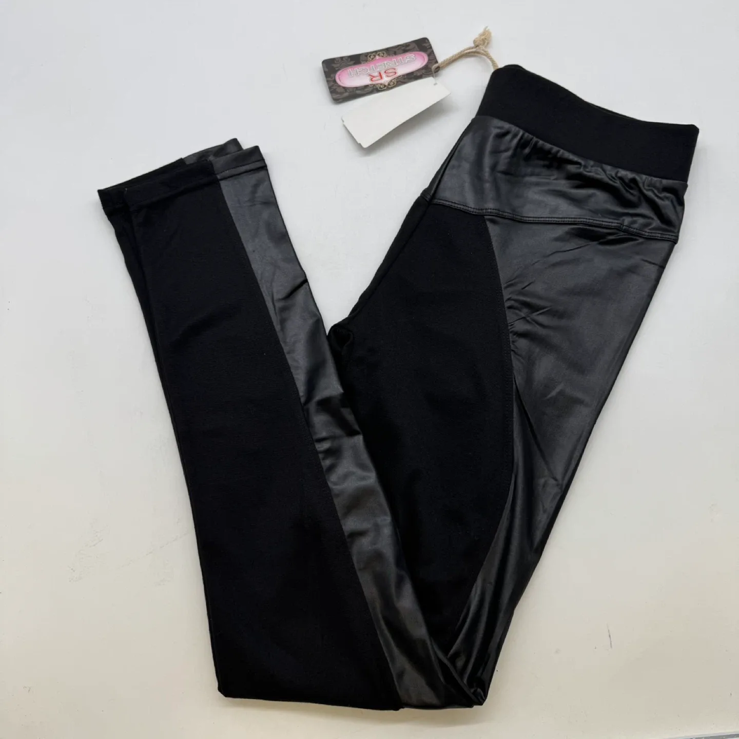 SR Stretch Black Faux Leather Panel Leggings Women's Size 1X thumbnail