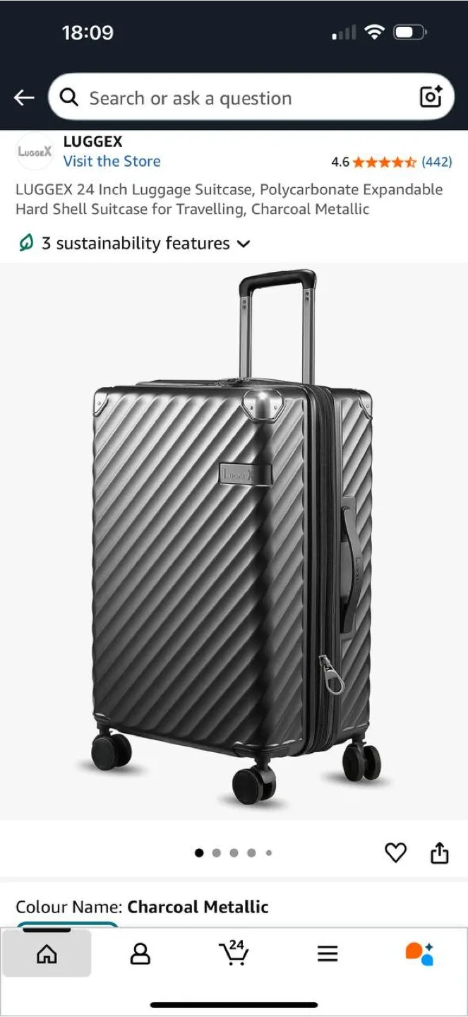 🧳 LUGGEX 24” Suitcase – Charcoal Metallic ✨ image indicator(4)