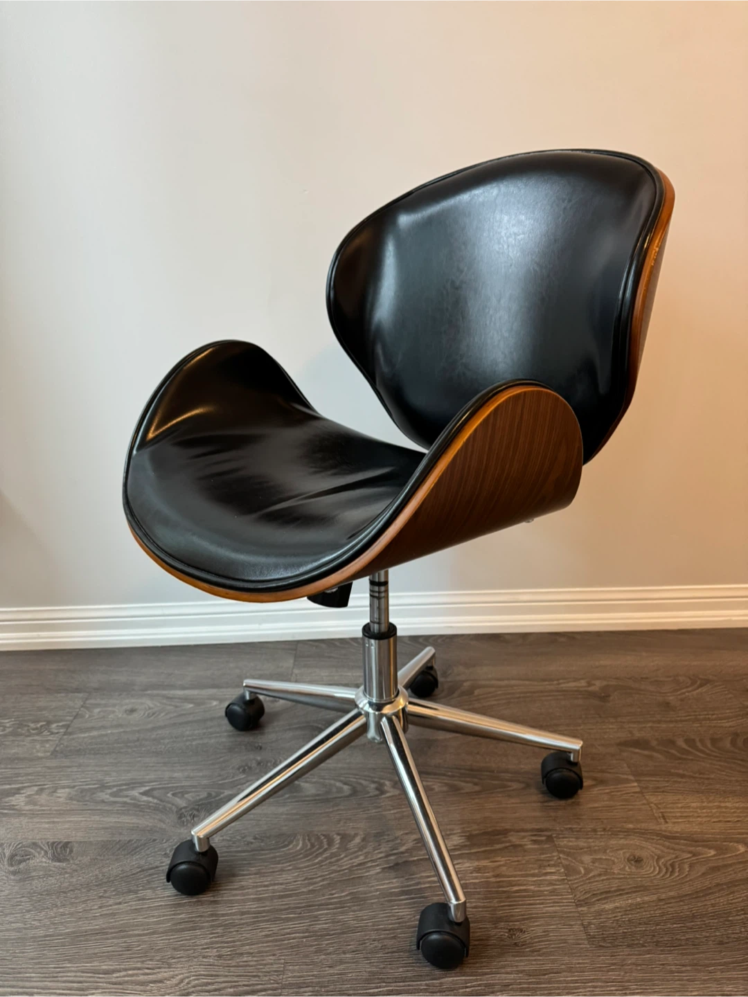 Black Leather & Wood Office Chair - photo 4