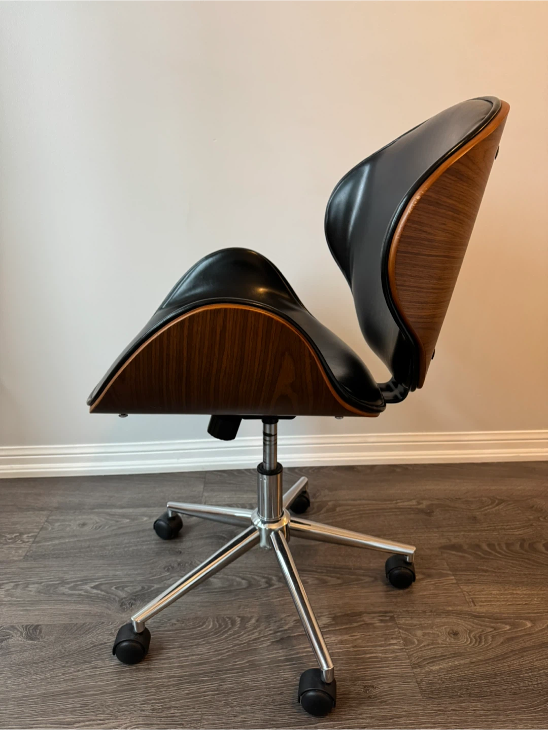 Black Leather & Wood Office Chair - photo 5