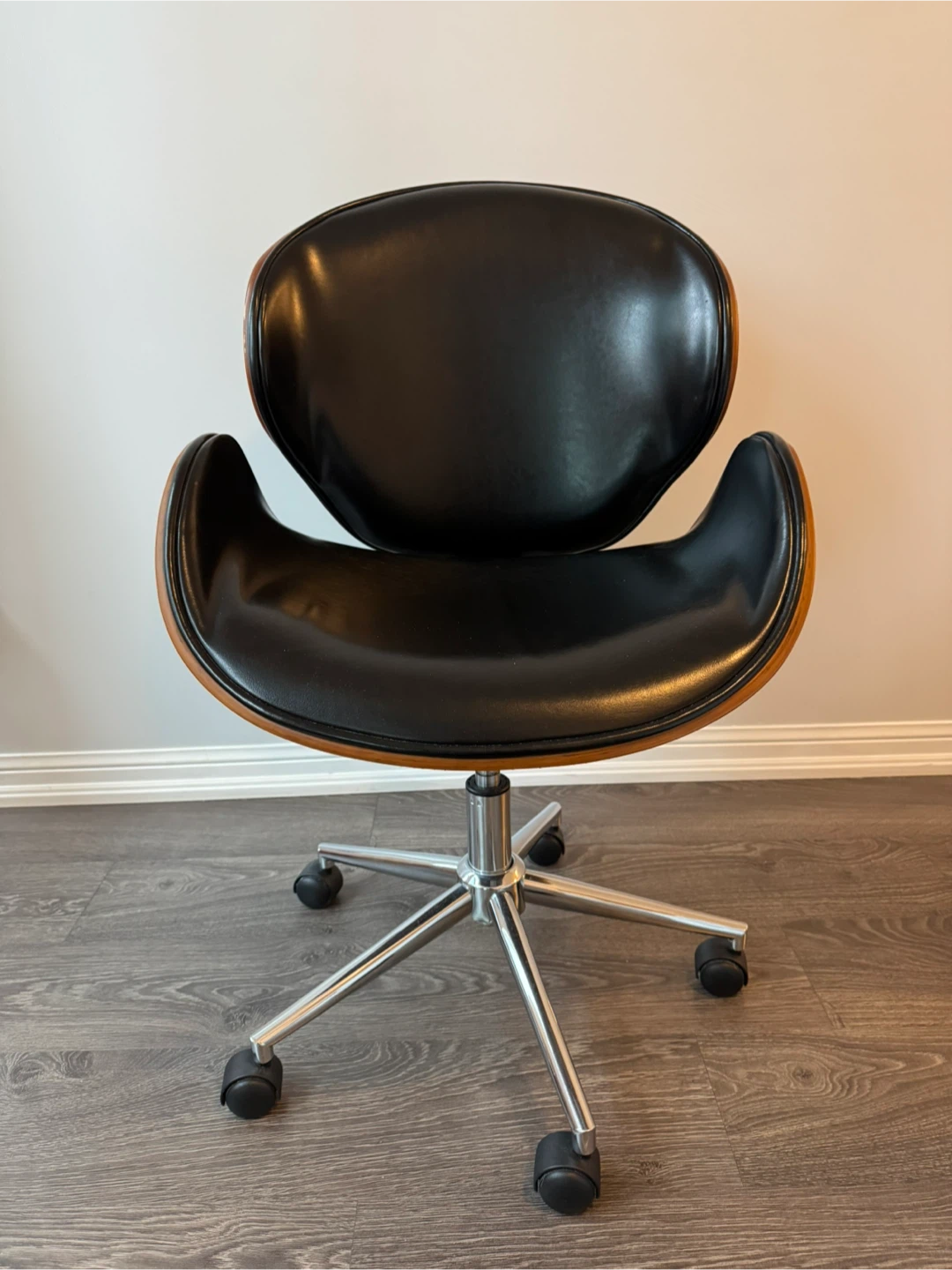Black Leather & Wood Office Chair - photo 3
