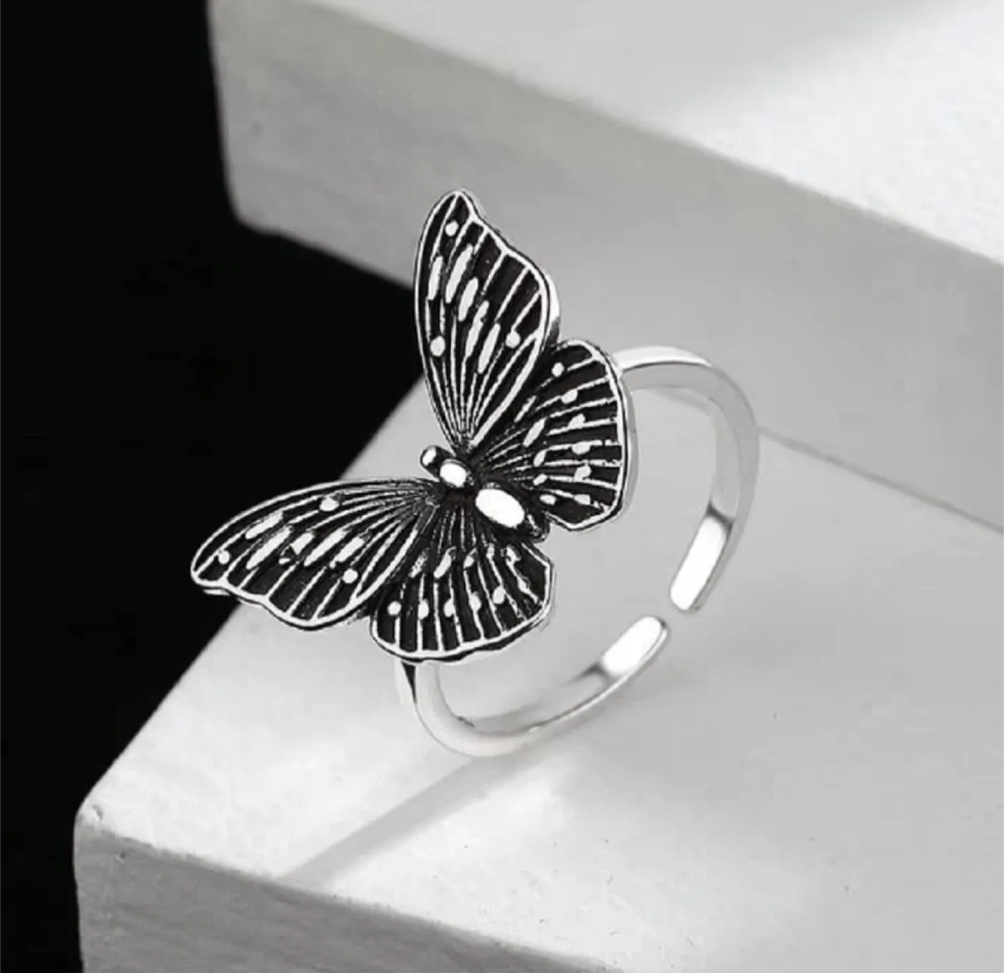 Retro Butterfly Open Ring - Adjustable Size S 925 thumbnail