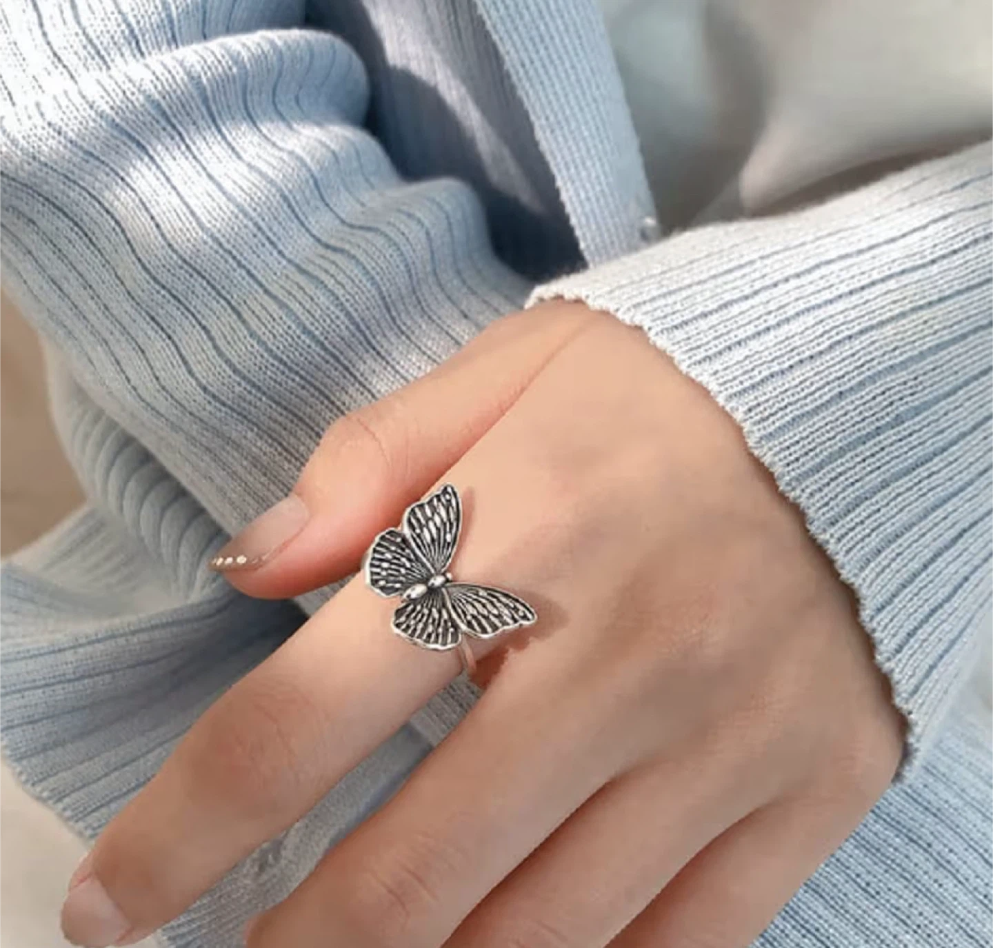 Retro Butterfly Open Ring - Adjustable Size S 925 - photo 4