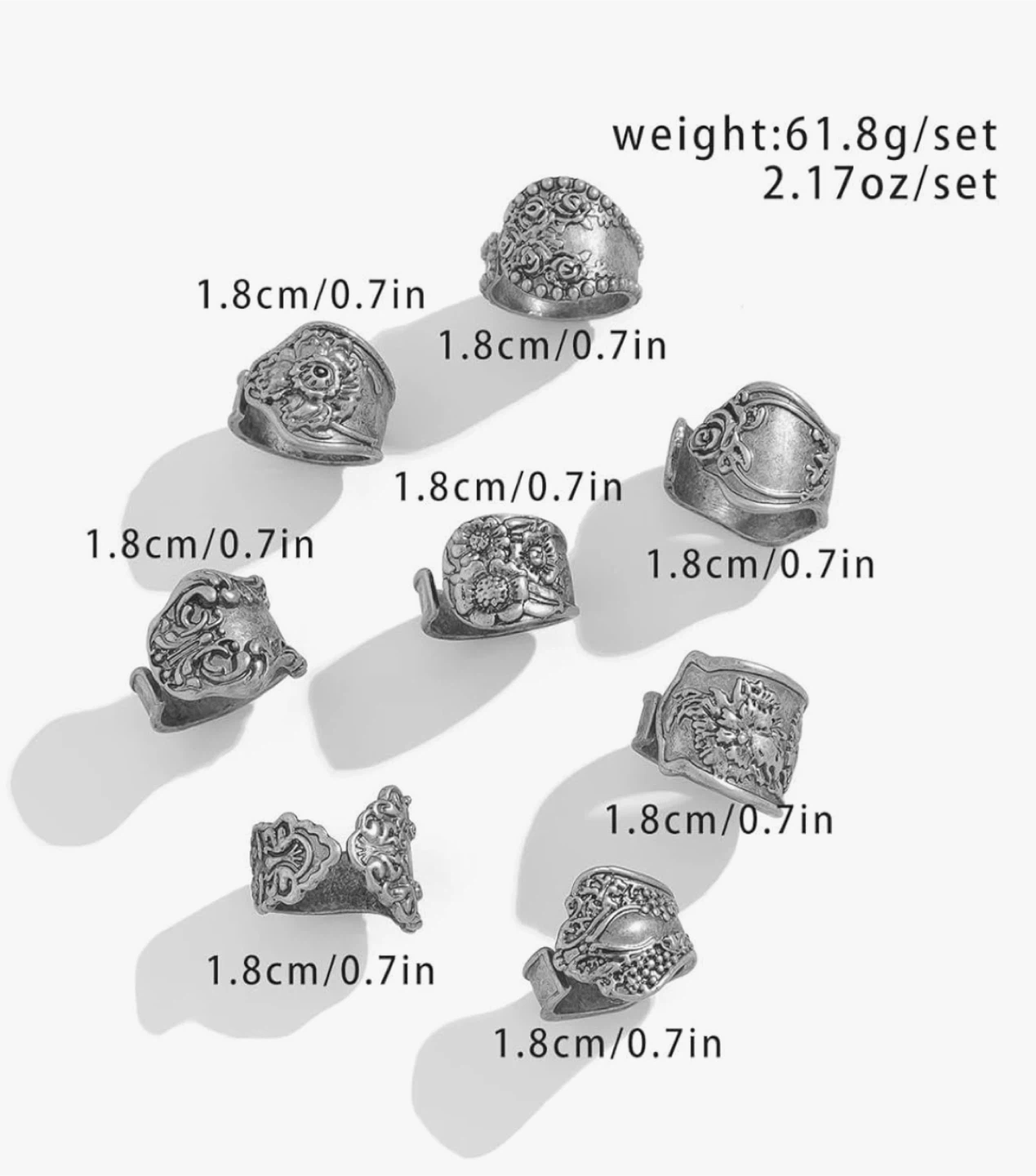 New Titayen Silver 8pcs Chunky Vintage Rings - photo 3