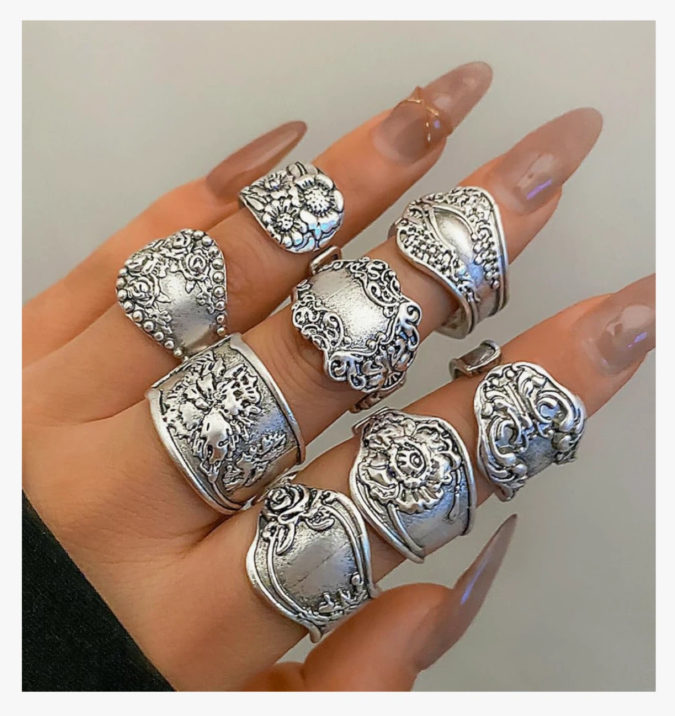 New Titayen Silver 8pcs Chunky Vintage Rings