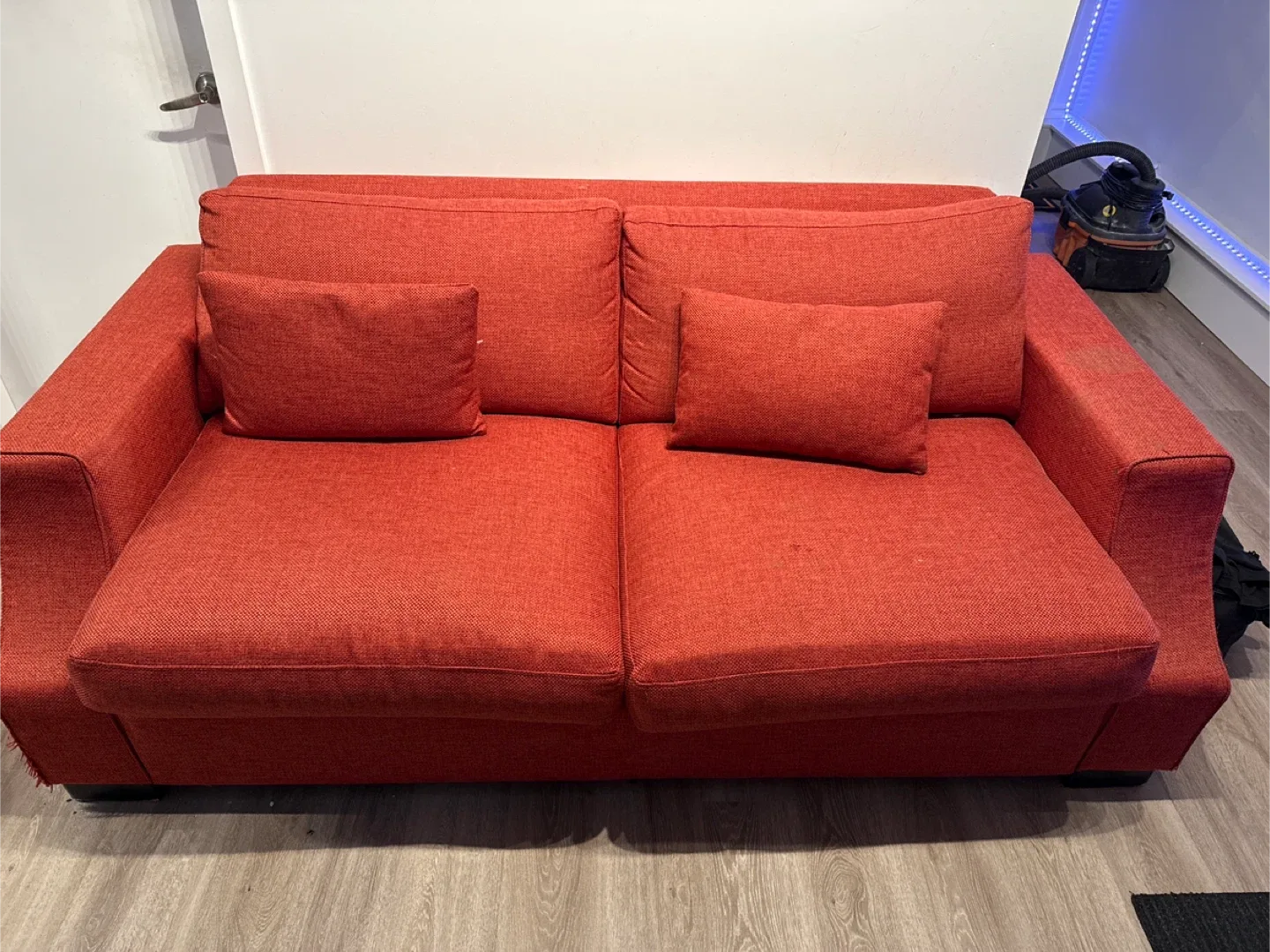Red Two-Seat Sofa with Cushions thumbnail