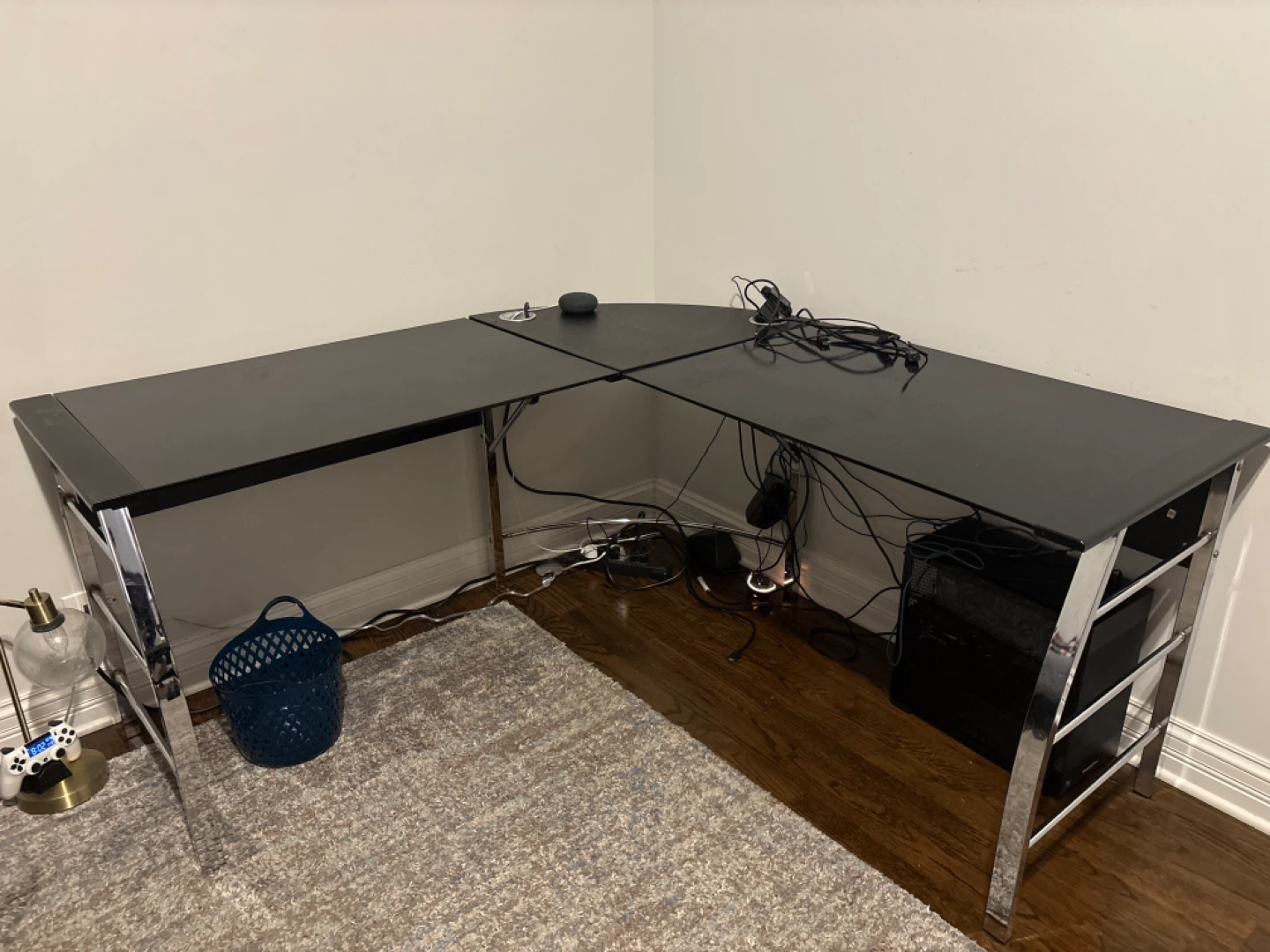 Black L-Shaped Desk with Silver Legs