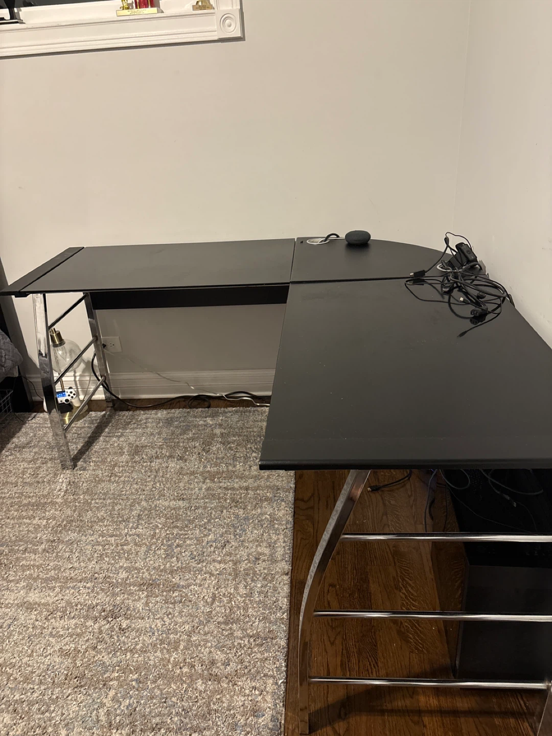 Black L-Shaped Desk with Silver Legs - photo 2