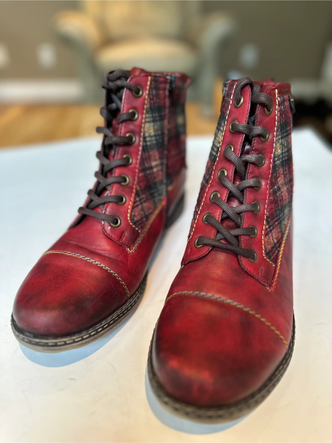 REMONTE Ankle Boots with Plaid Detail SIZE EUR 41 / US 10-10.5