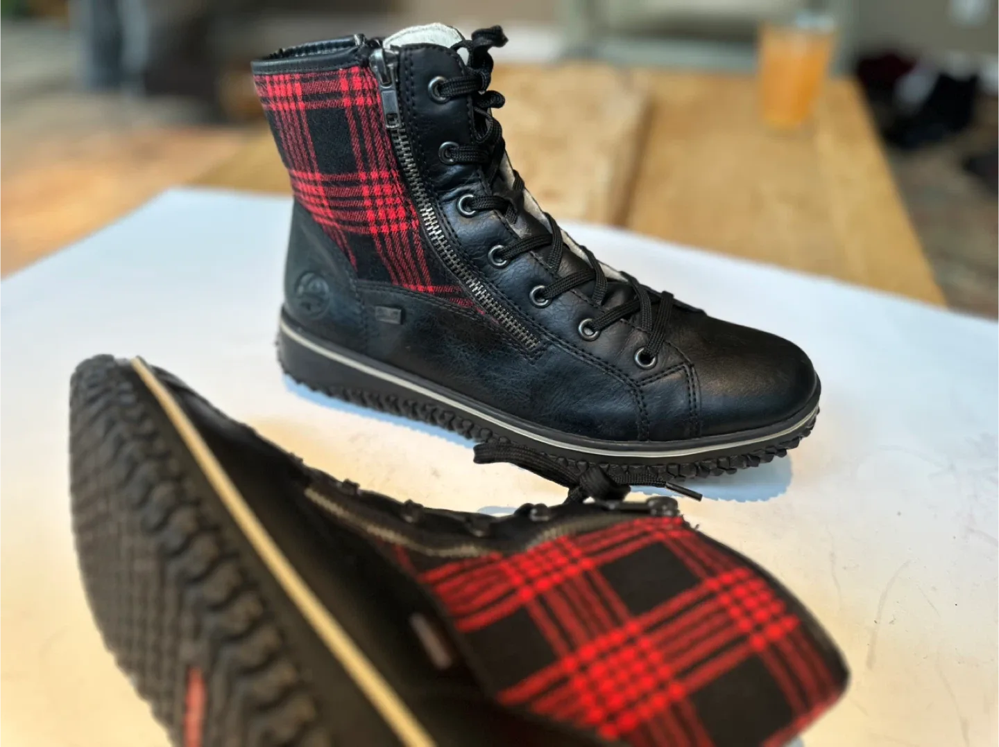 Rieker Black & Red leather Ankle Boots - Size EUR 40/ US 9-9.5 thumbnail