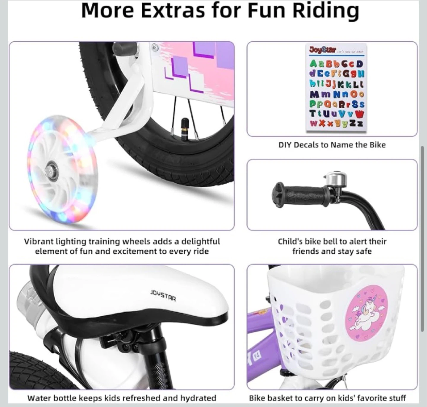 New JOYSTAR Pluto 14” Kids Bike with LED Training Wheels Purple - photo 4