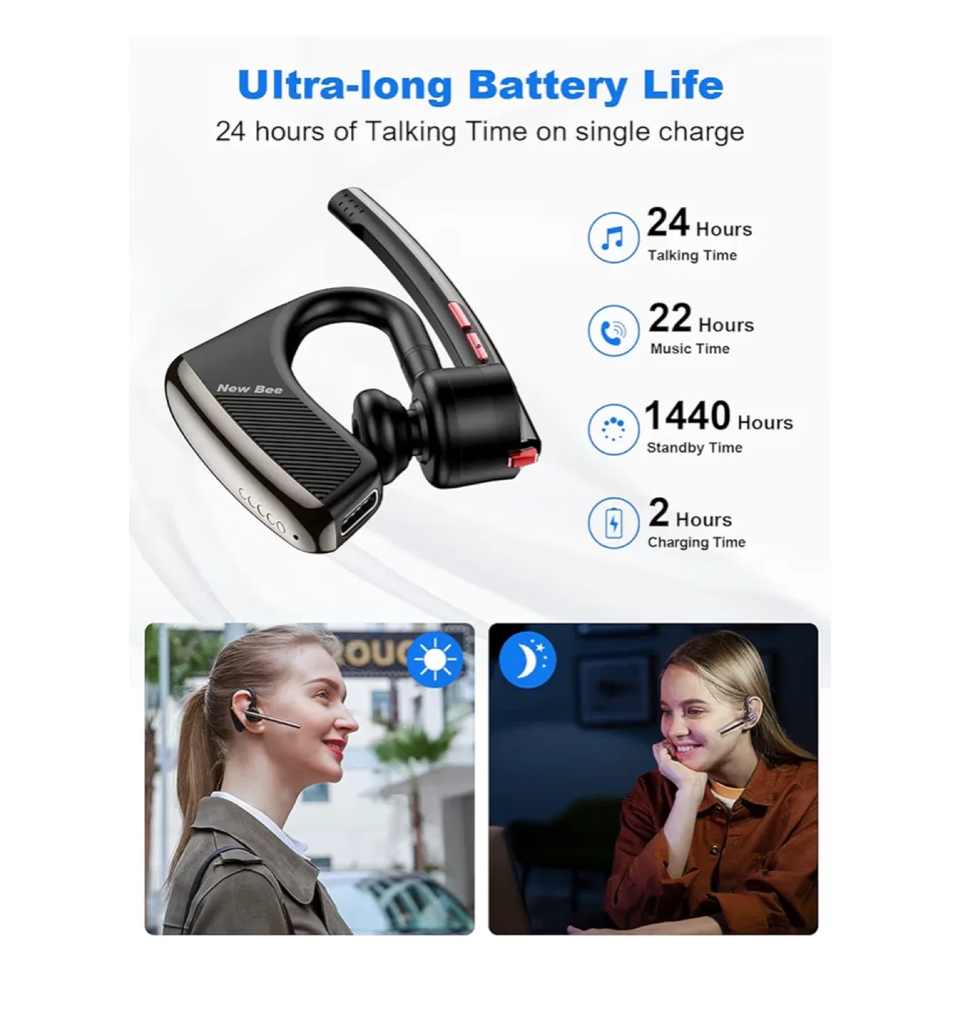New Bee Bluetooth Headset with Case image indicator(4)