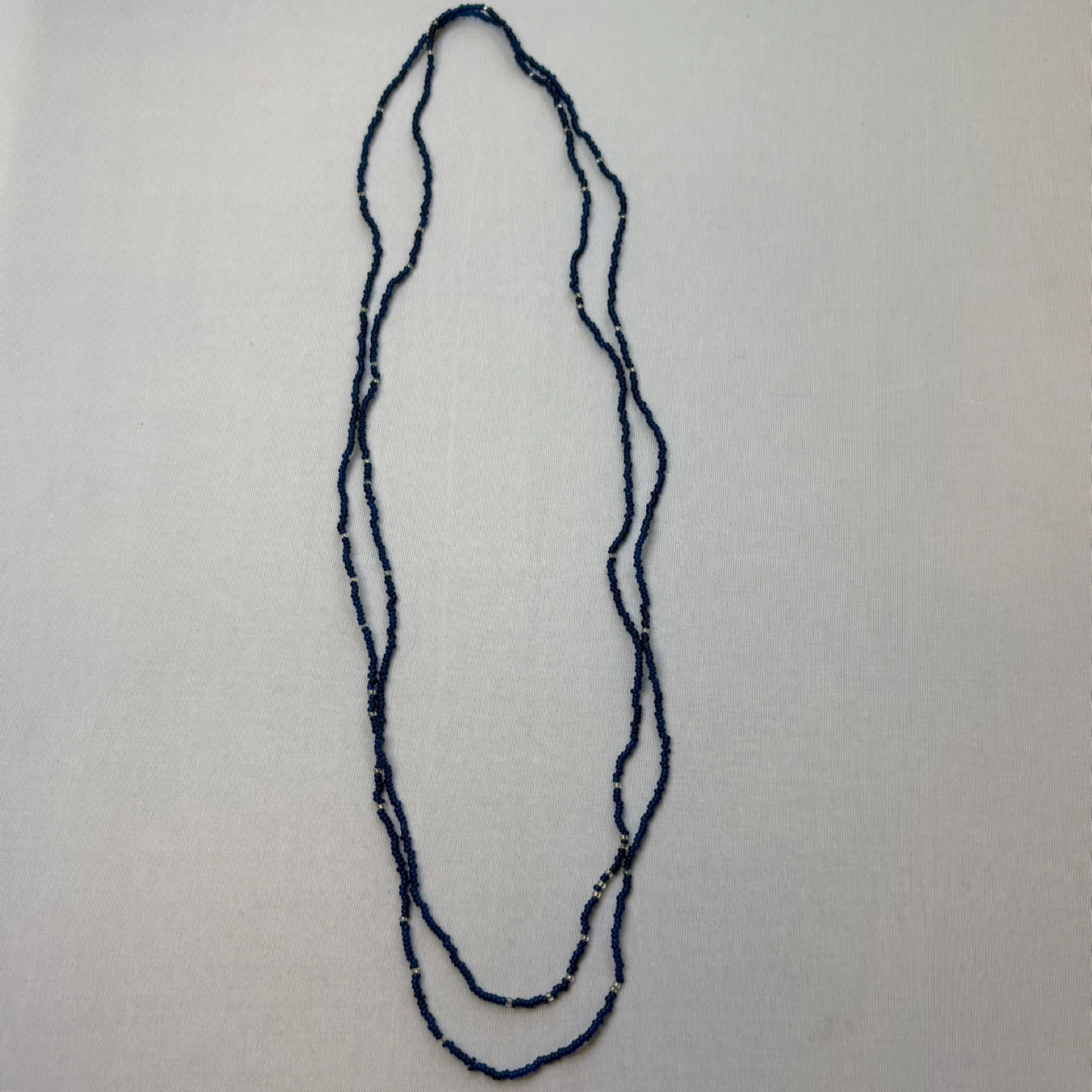 Vintage Slim Long Blue Seed Bead Single Strand Beaded Necklace - photo 2