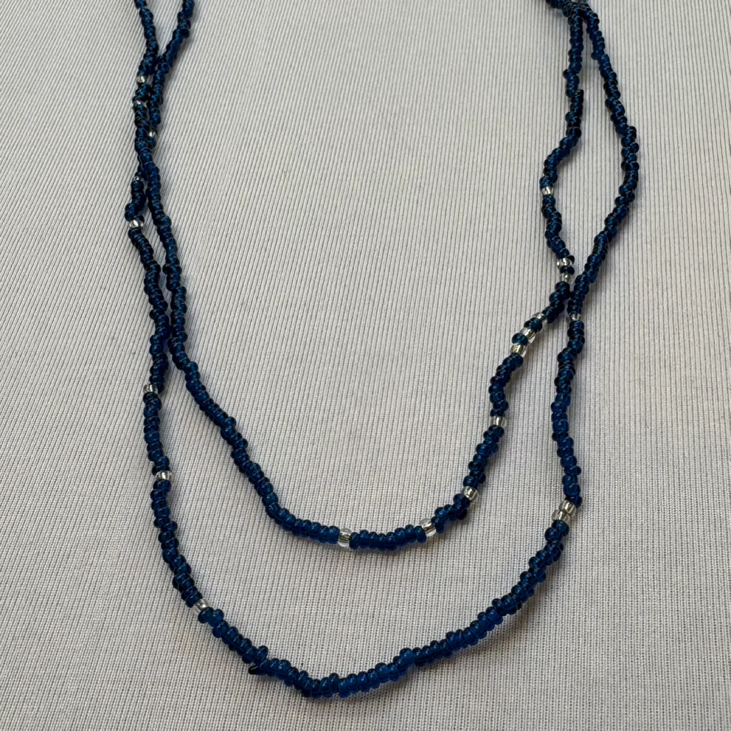 Vintage Slim Long Blue Seed Bead Single Strand Beaded Necklace