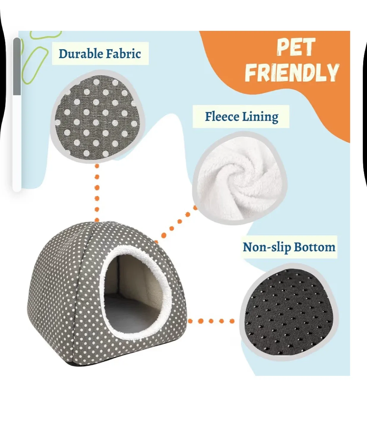 Grey Polka Dot Pet Cave Bed - 13" x 13" image indicator(3)