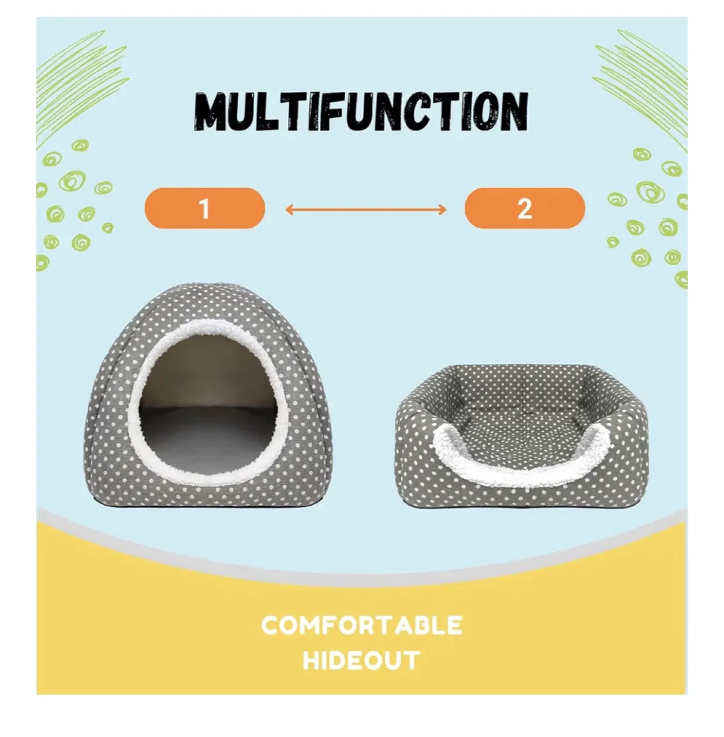Grey Polka Dot Pet Cave Bed - 13" x 13" image indicator(5)