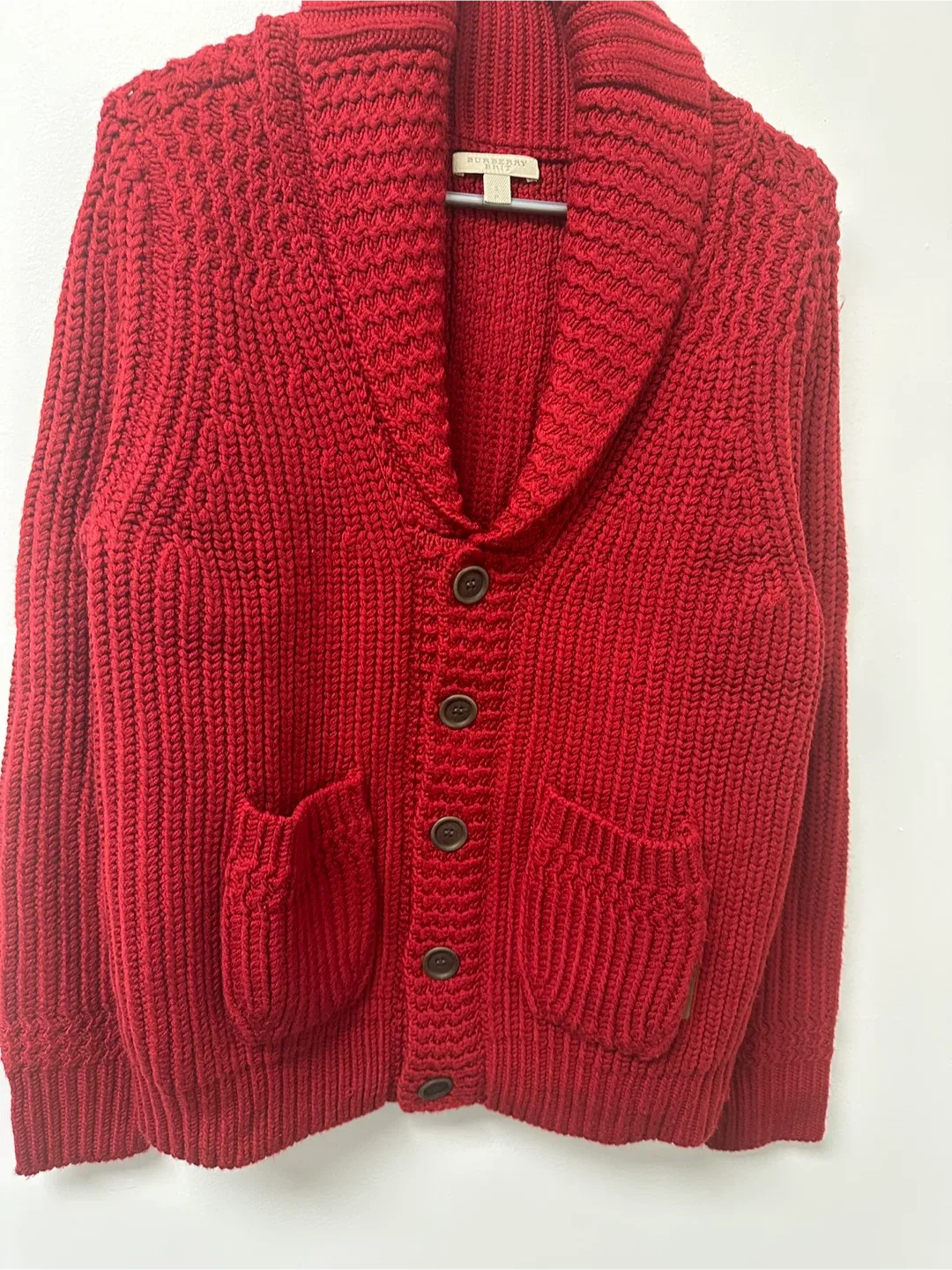 Burberry Brit Red Wool Knit Cardigan