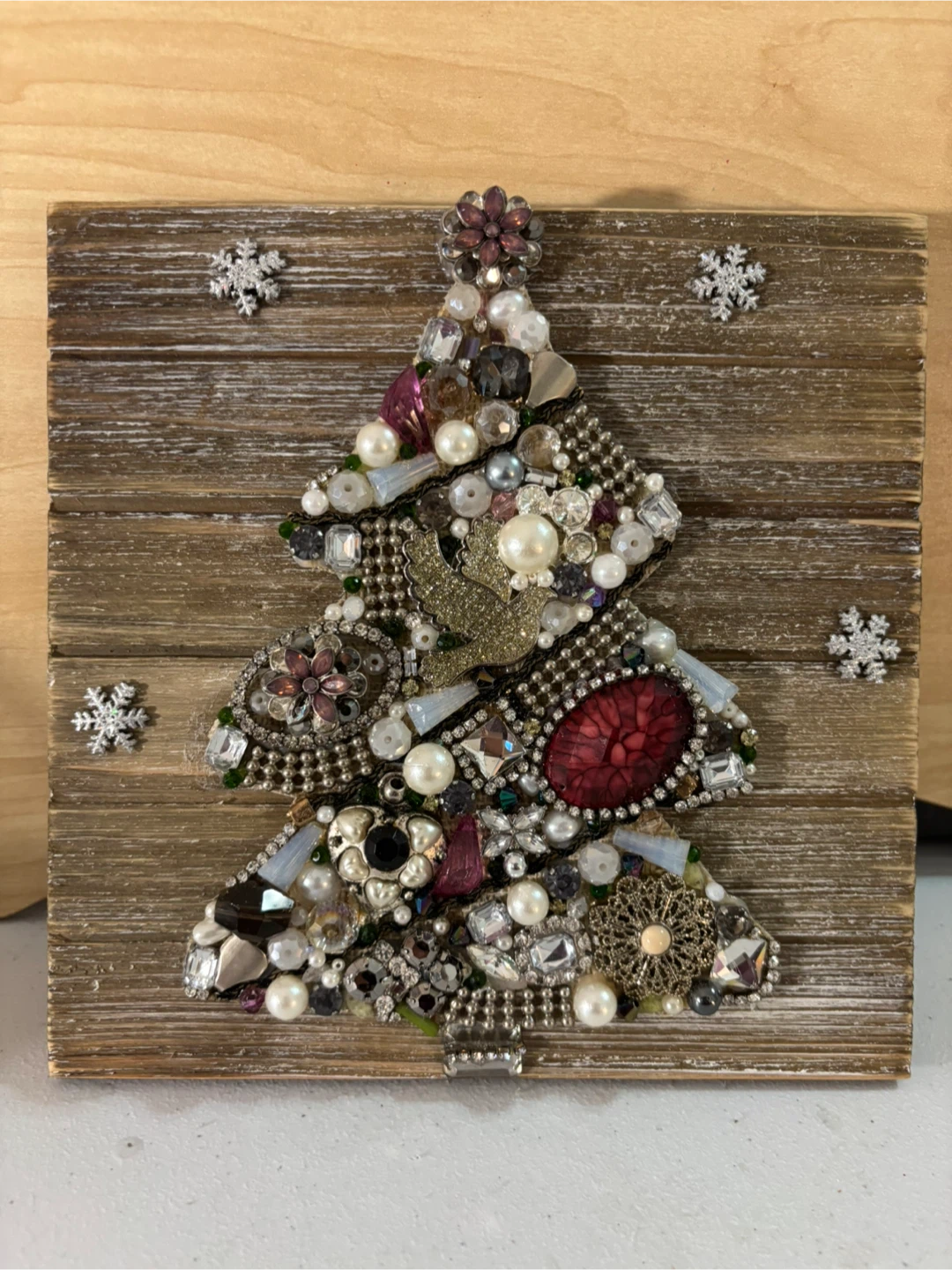 Handmade Bejewelled Christmas Tree Wall Art