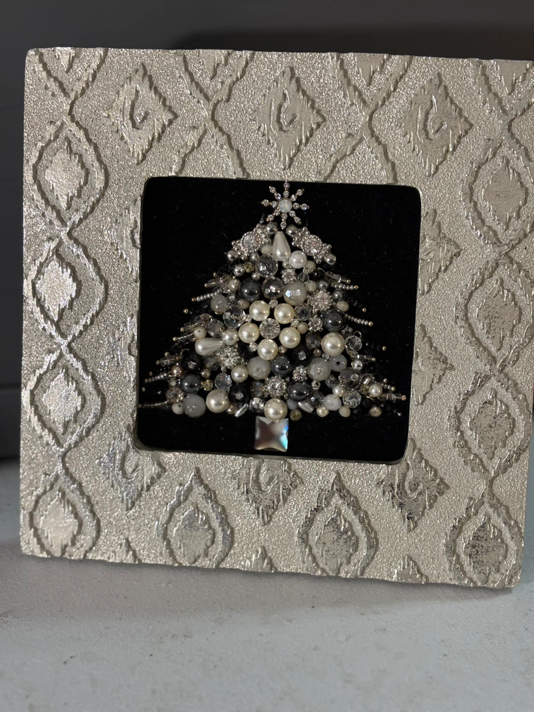 Framed Beaded Christmas Tree Art