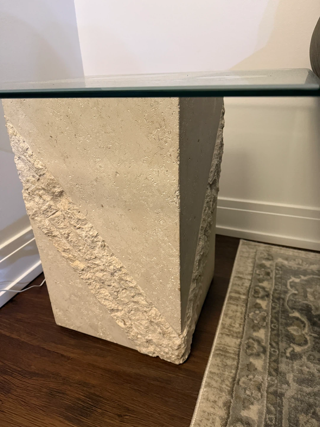 Glass Top Side Table w/ Stone Base - photo 2