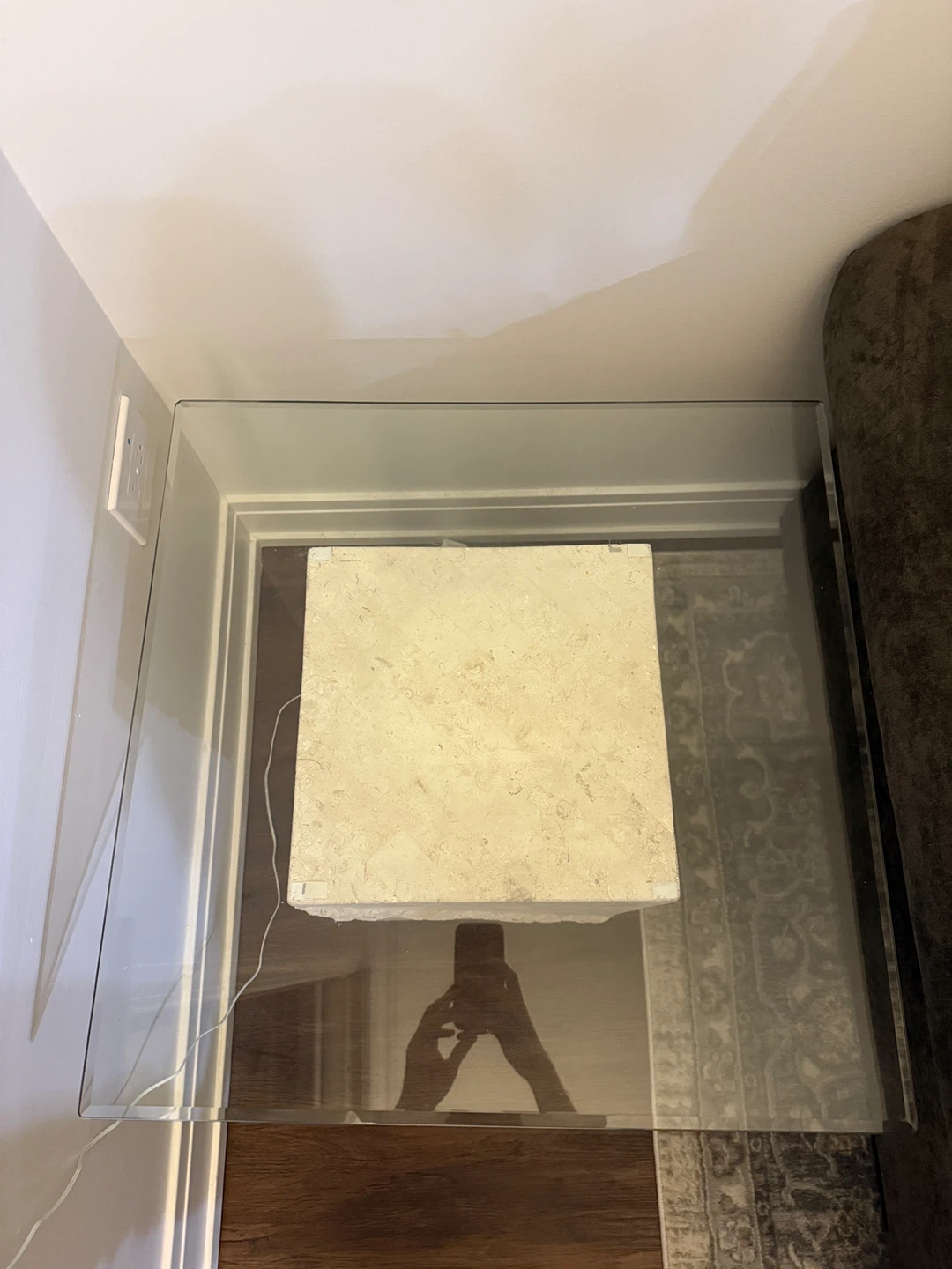 Glass Top Side Table w/ Stone Base - photo 5