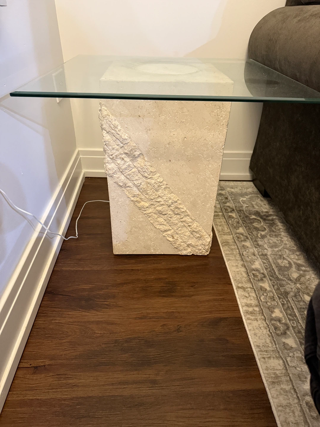 Glass Top Side Table w/ Stone Base - photo 3