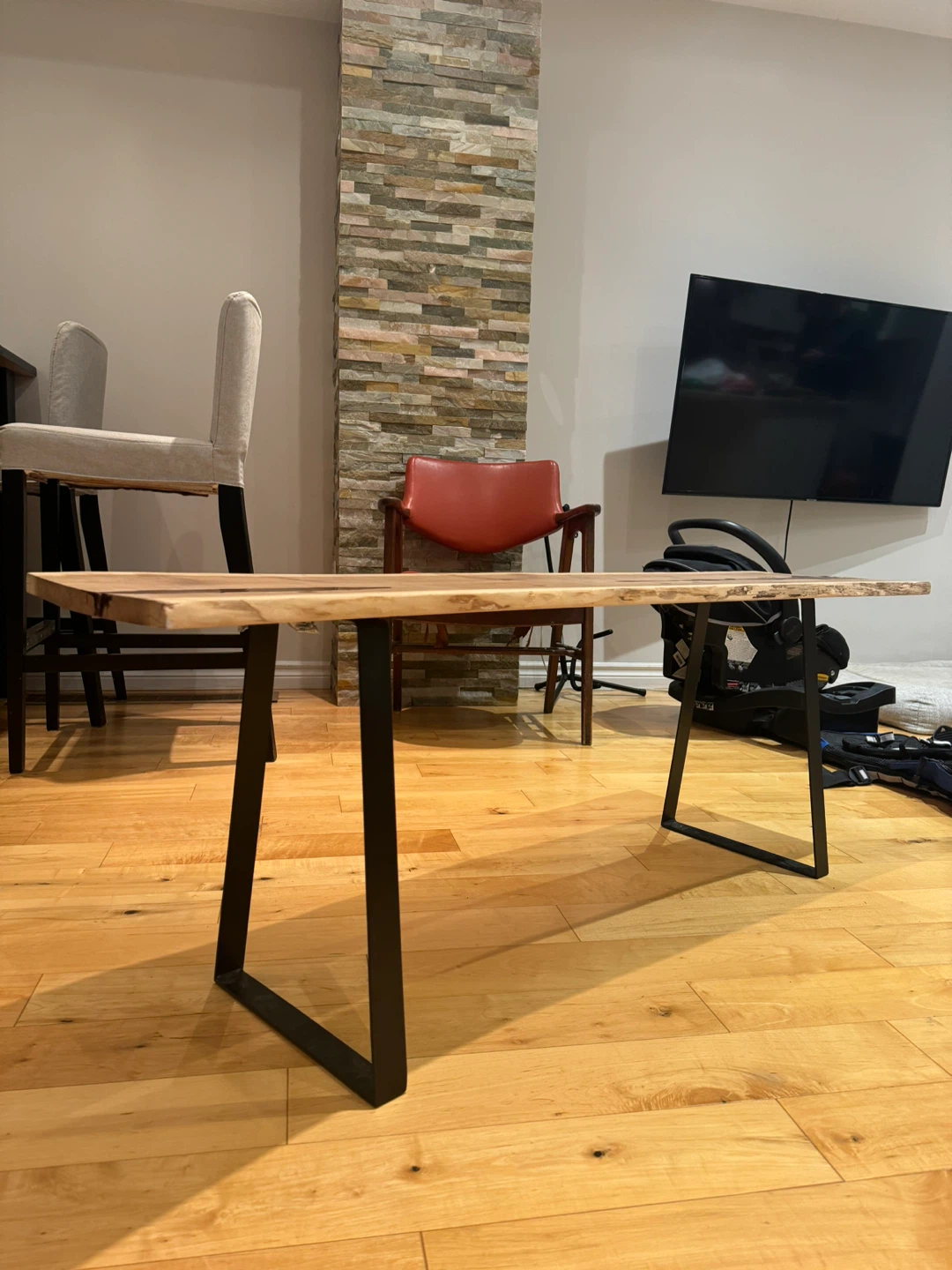 Live Edge Wood Bench with Black Legs Walnut - photo 2