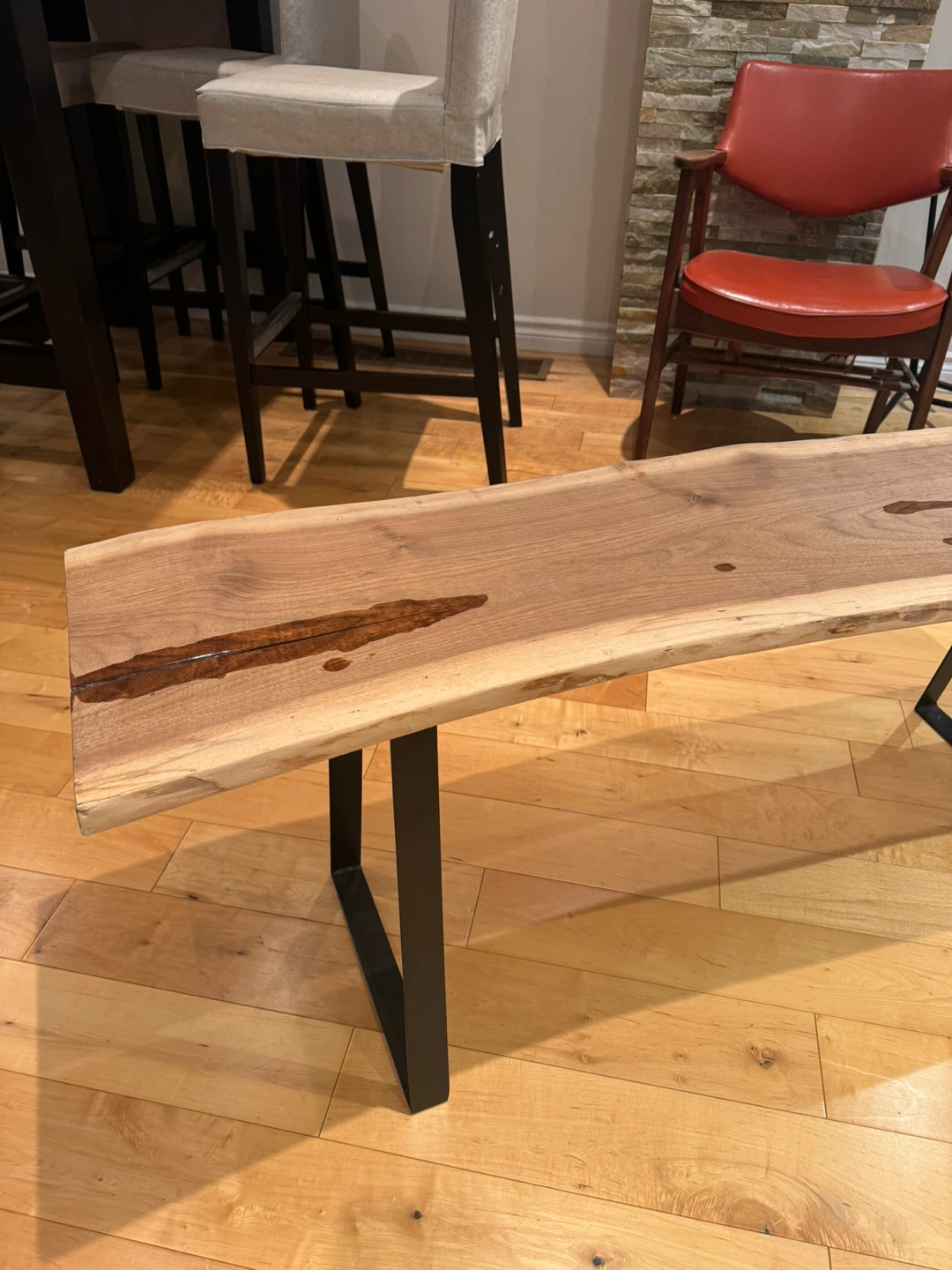 Live Edge Wood Bench with Black Legs Walnut