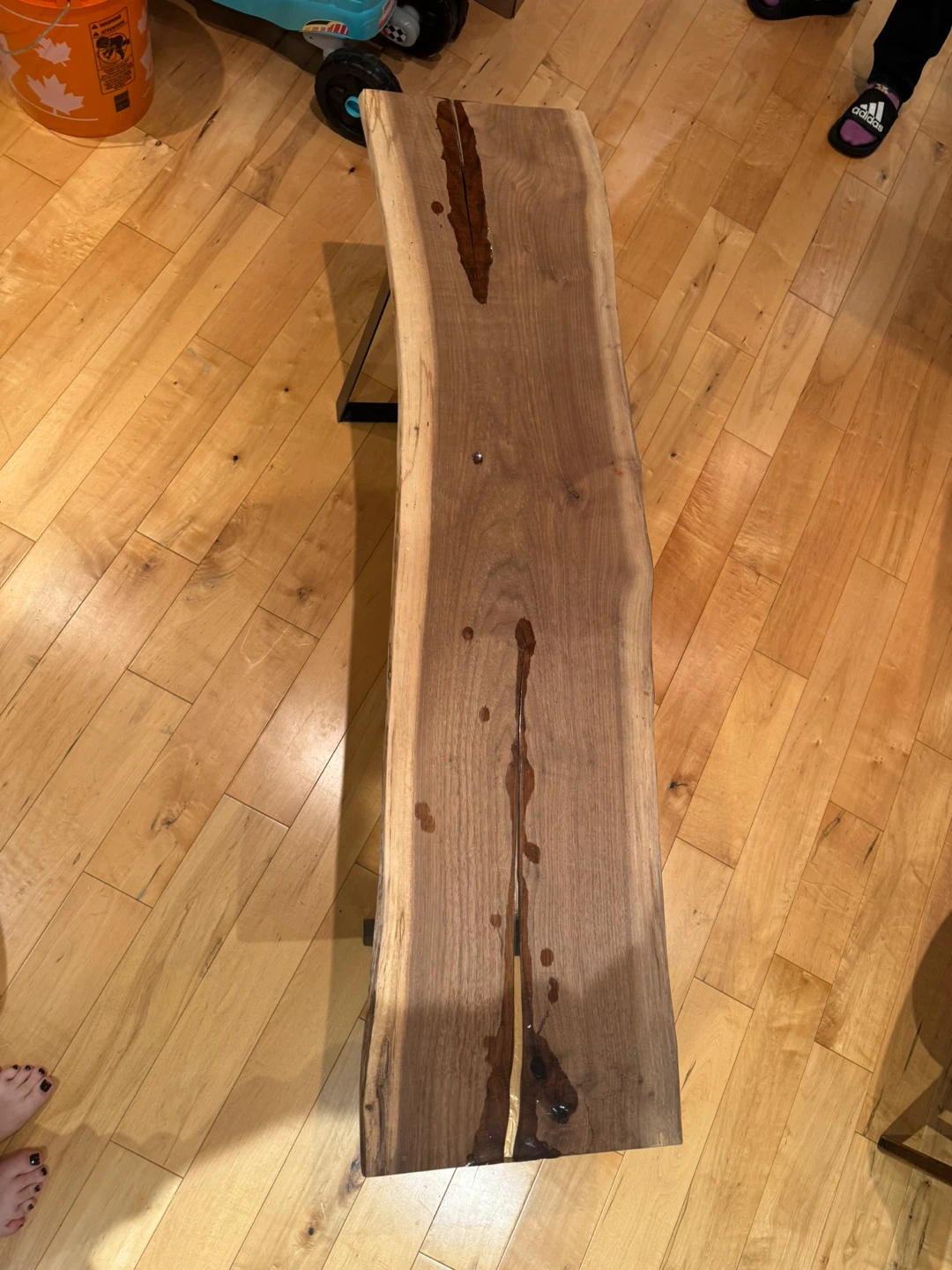 Live Edge Wood Bench with Black Legs Walnut - photo 3