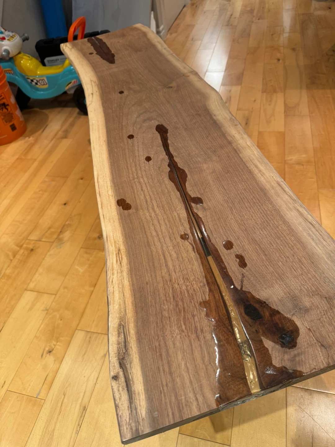 Live Edge Wood Bench with Black Legs Walnut - photo 4