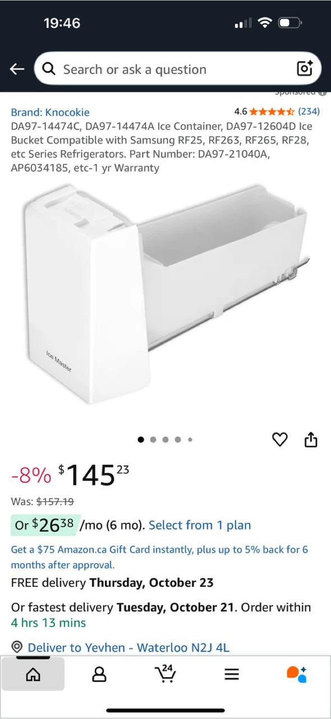🧊 Knockocie Ice Bucket DA97-14474C / DA97-14474A — Compatible