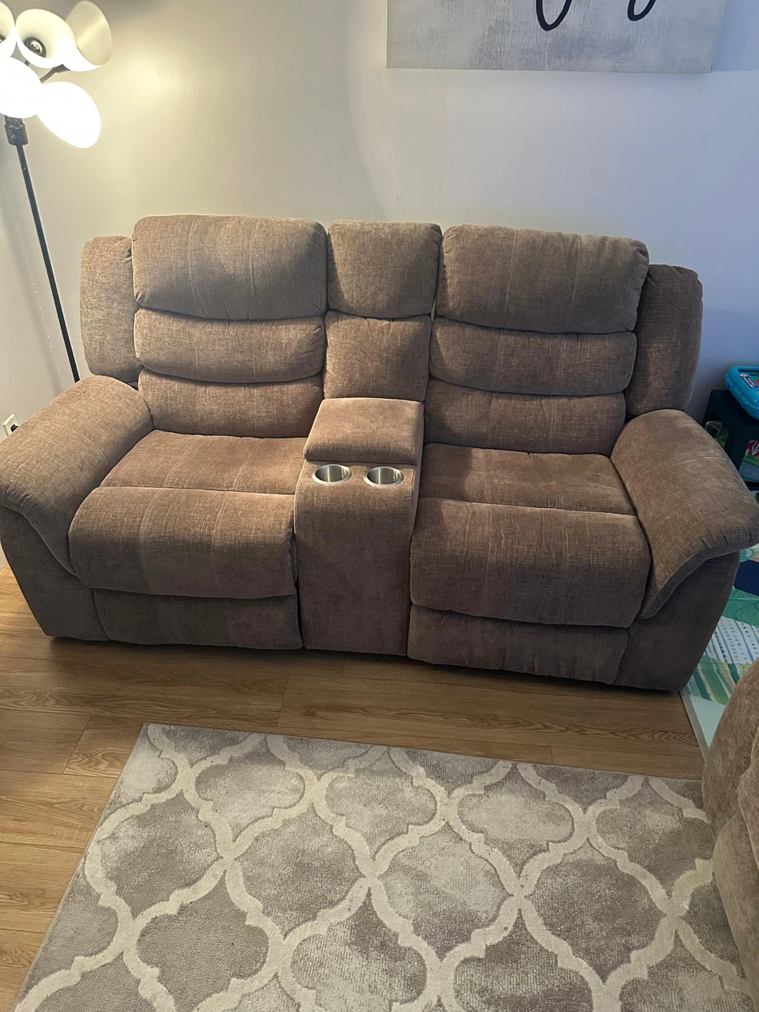 Brown Reclining Sofa with Cup Holders