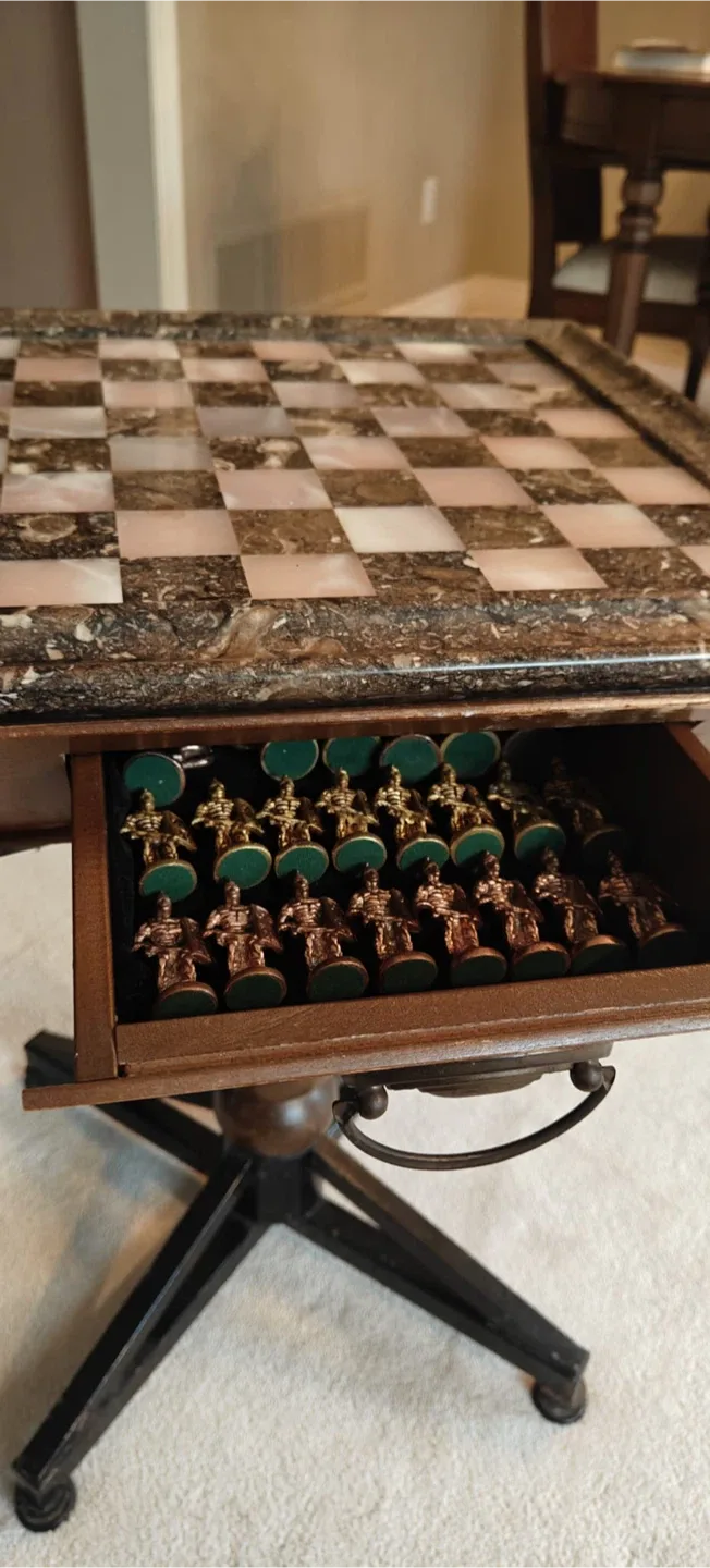 Marble top Chess Table with Drawer image indicator(3)