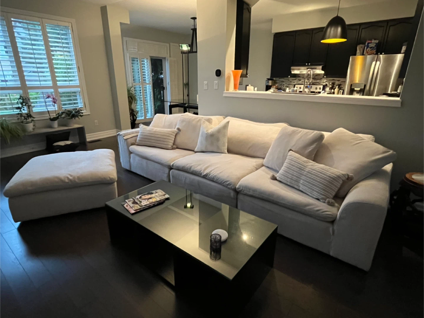 Comfortable Cream Sectional Sofa and Ottoman Set