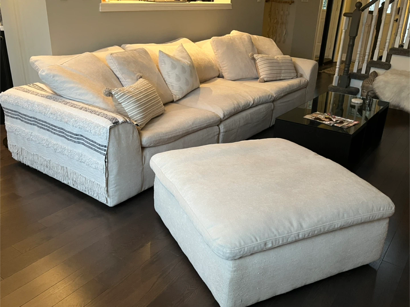 Comfortable Cream Sectional Sofa and Ottoman Set - photo 2