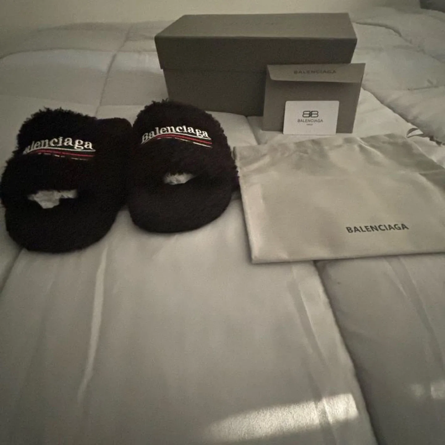 Balenciaga Black Terry Cloth Logo Slides, Size 38 image indicator(3)