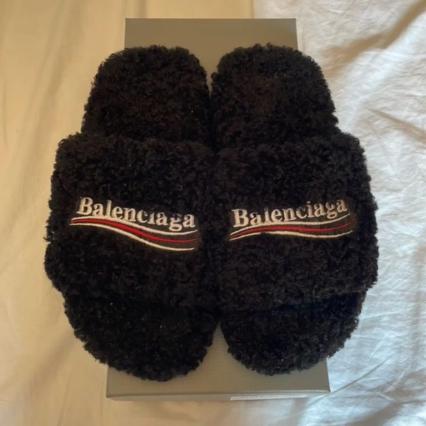 Balenciaga Black Terry Cloth Logo Slides, Size 38 image indicator(2)