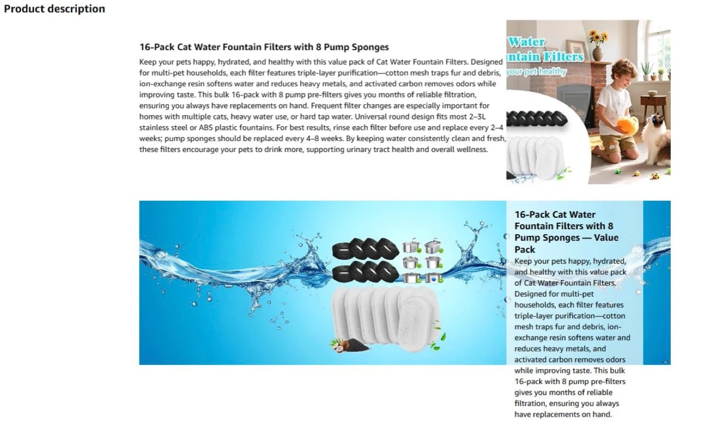 Cat Water Fountain Filters w/ 8 Pump Sponges - 16 Pack - photo 3
