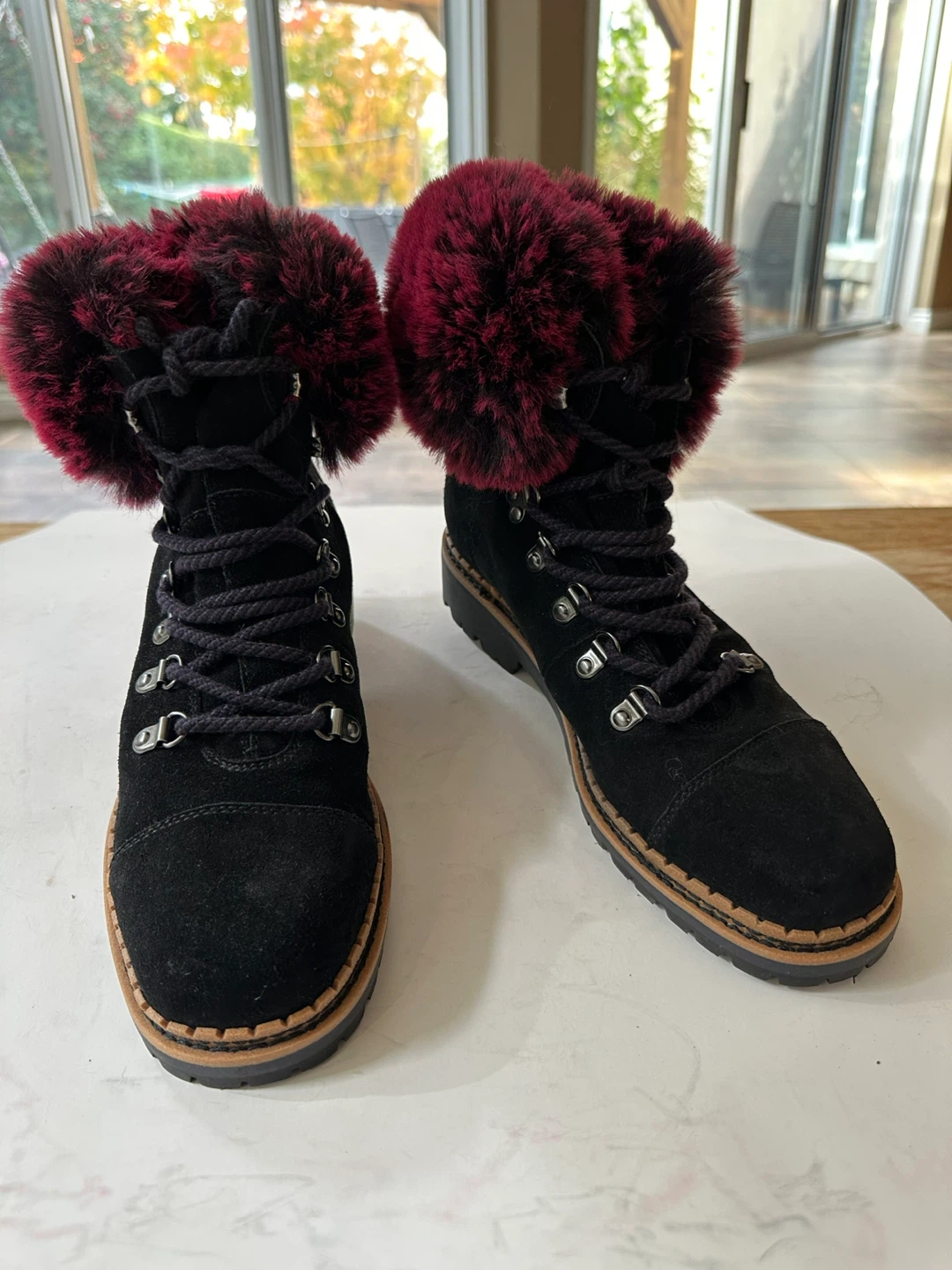 Sam Edelman Black Suede Fur Trim Boots Size 7