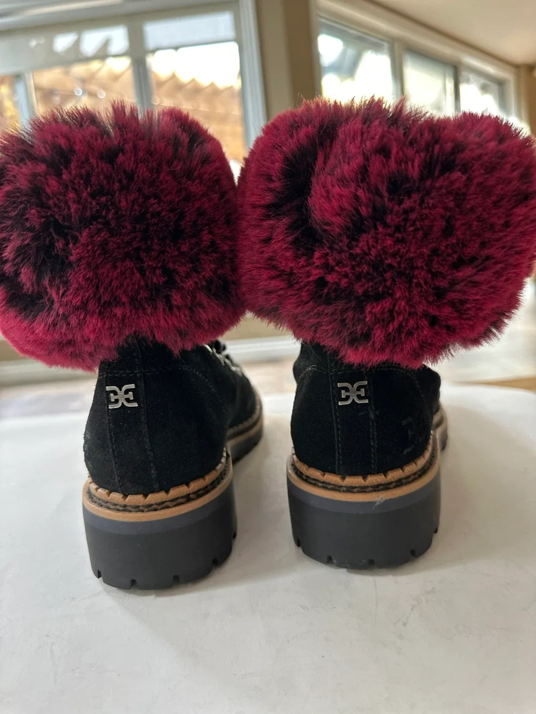 Sam Edelman Black Suede Fur Trim Boots Size 7 image indicator(5)