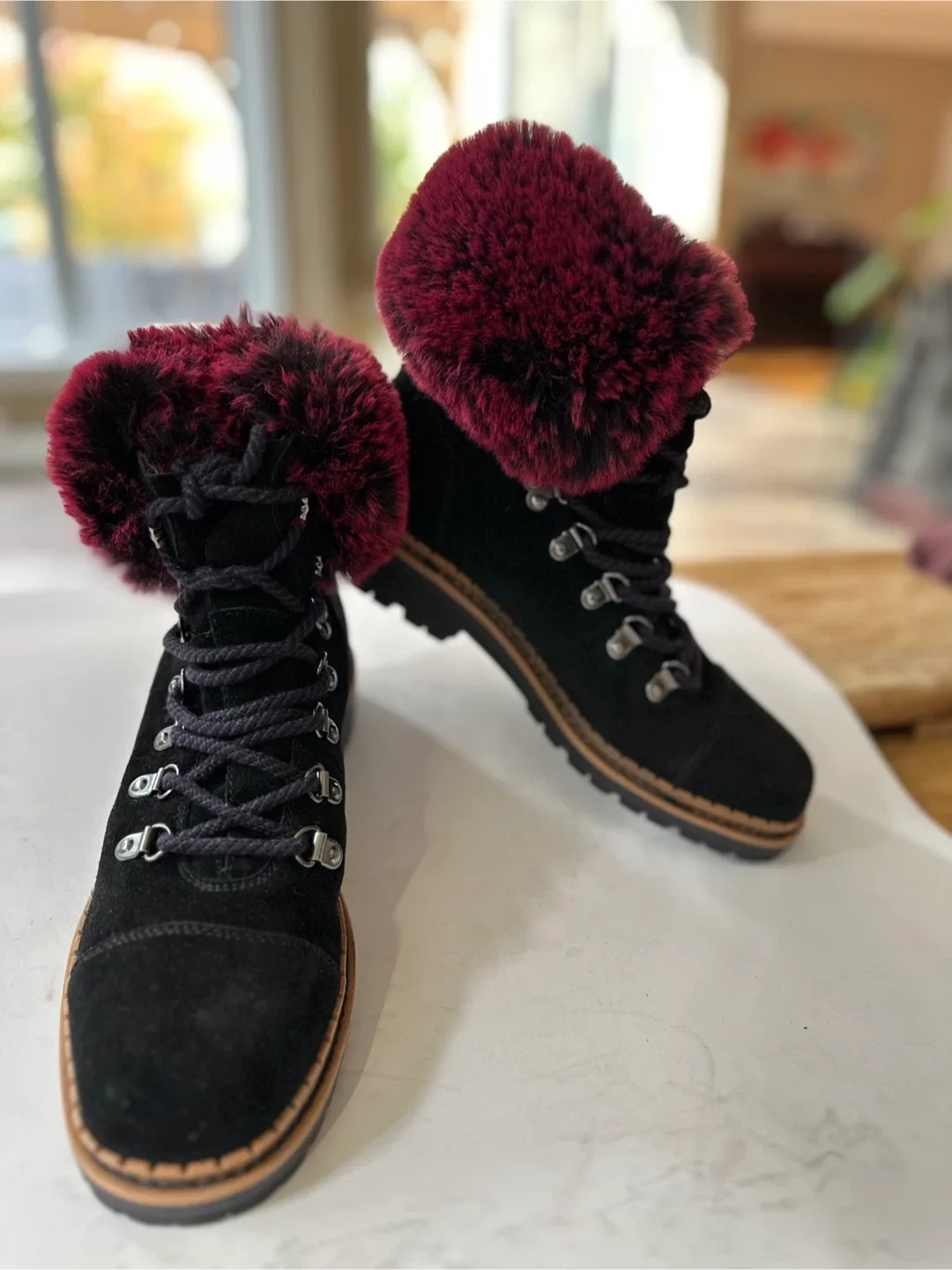 Sam Edelman Black Suede Fur Trim Boots Size 7 image indicator(2)