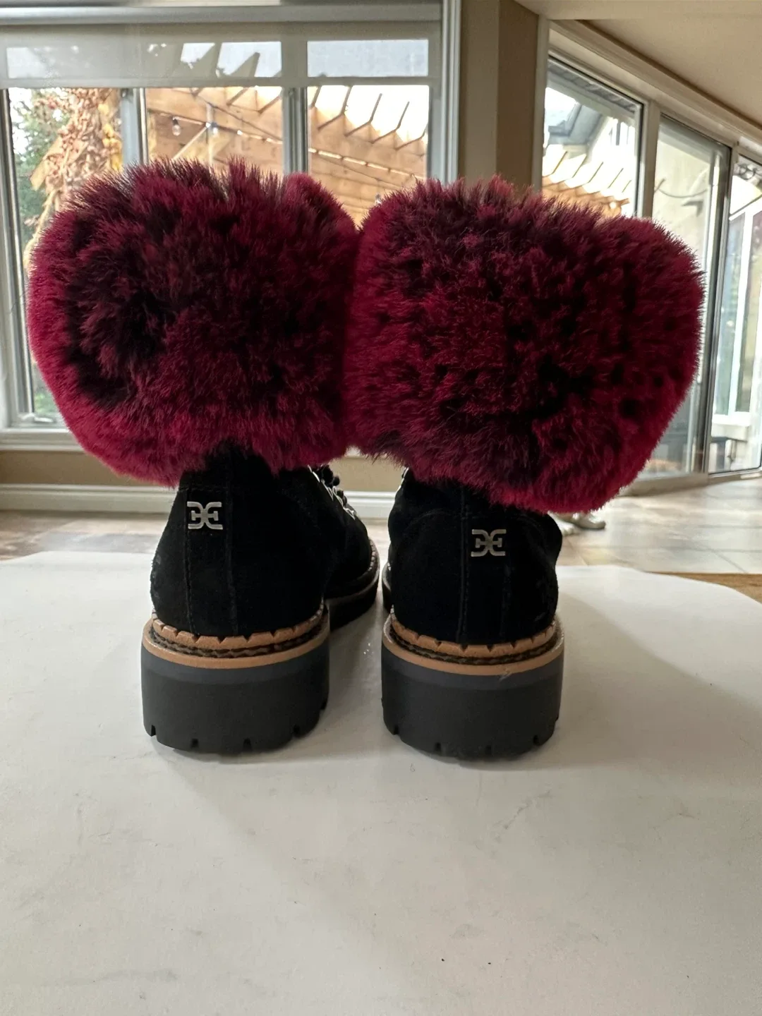 Sam Edelman Black Suede Fur Trim Boots Size 7 image indicator(4)