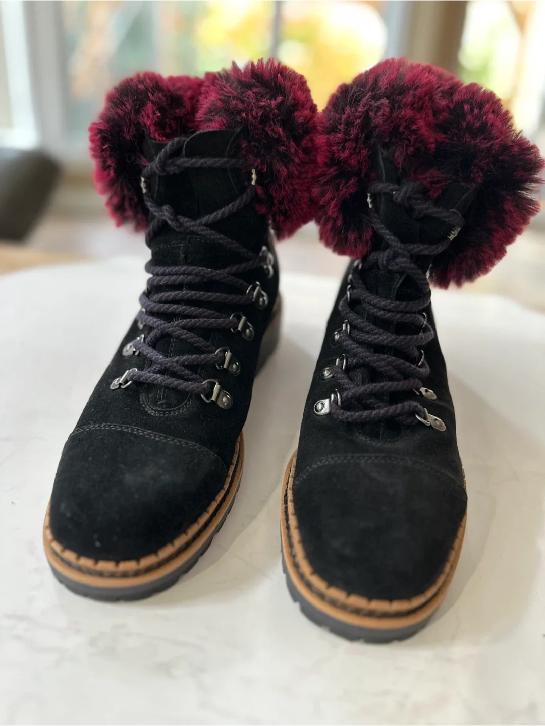 Sam Edelman Black Suede Fur Trim Boots Size 7 image indicator(3)