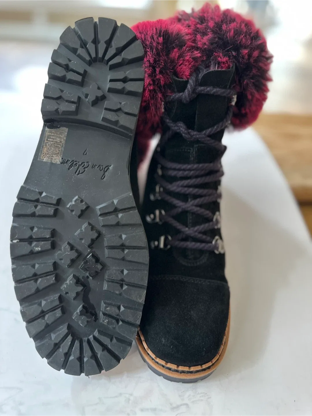 Sam Edelman Black Suede Fur Trim Boots Size 7 image indicator(6)