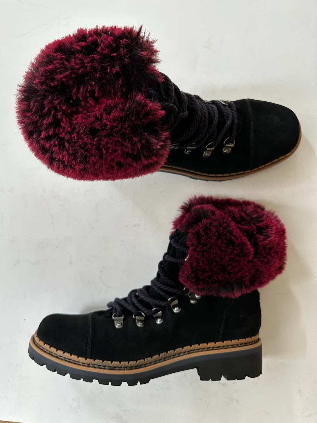 Sam Edelman Black Suede Fur Trim Boots Size 7 image indicator(10)