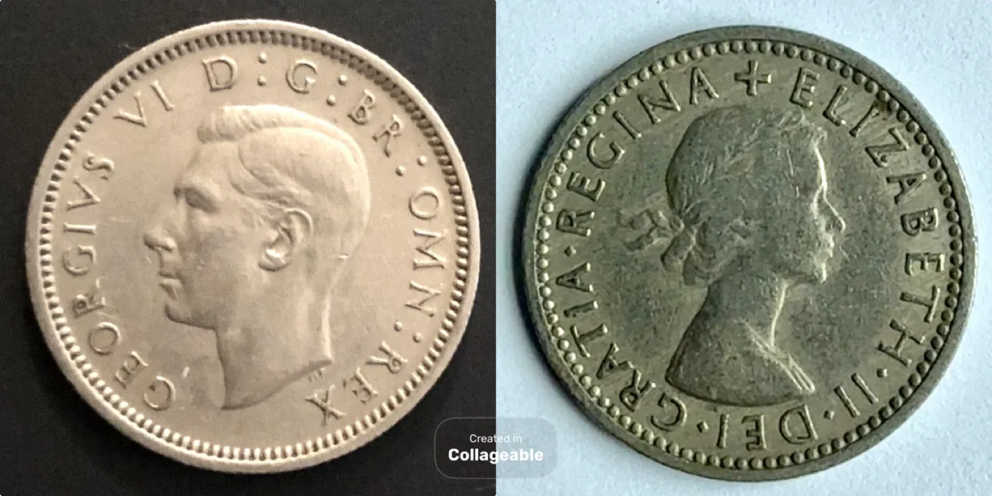 BRIDE & GROOM SIXPENCES - QUEEN ELIZABETH II & GEORGE VI thumbnail