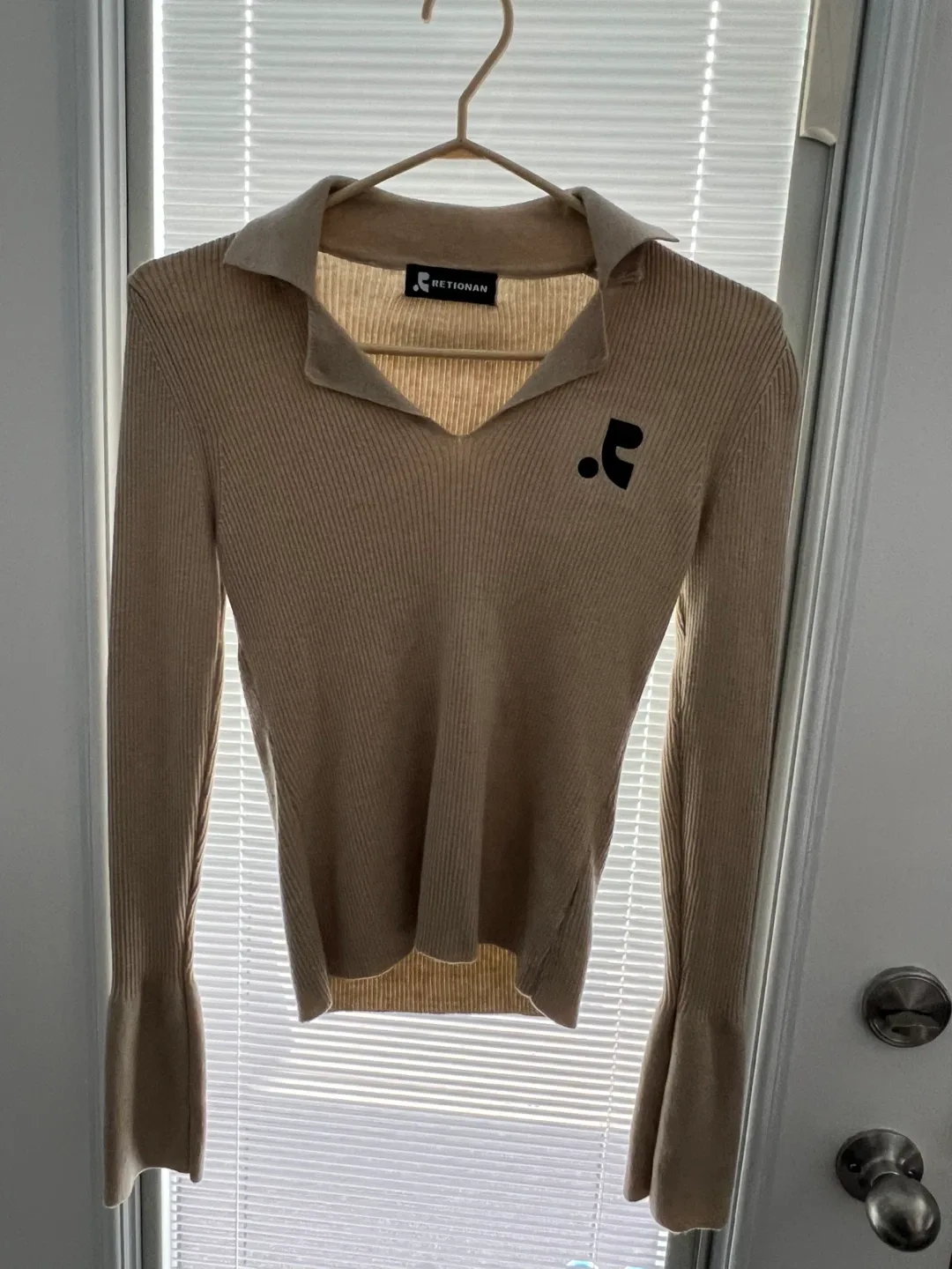 RETIONAN Beige Knit Long Sleeve Top thumbnail