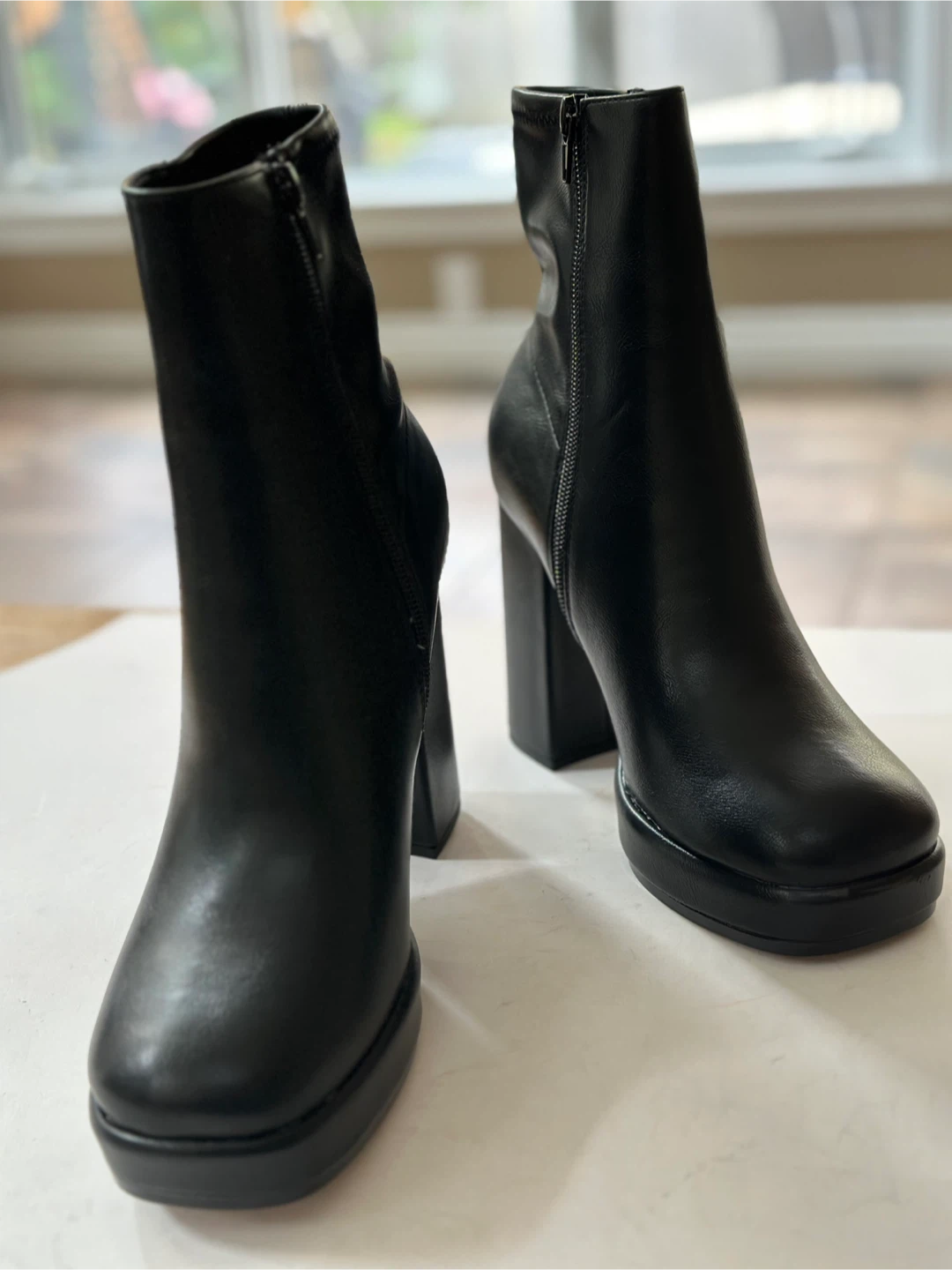 BNIB Vegan Black Platform Ankle Boots - Size 9